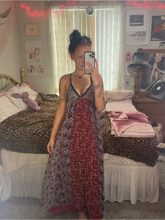 Zara Floral Patchwork Maxi Dress in Burgundy and Lavender - Picture 12 of 12